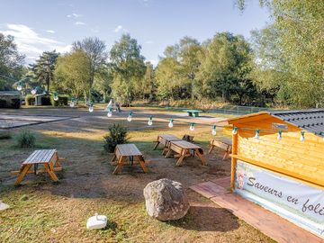 Picnic tables overlooking the playground