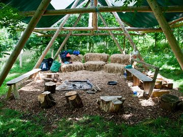 The 'a' frame shelter, available for campers to use when not privately booked