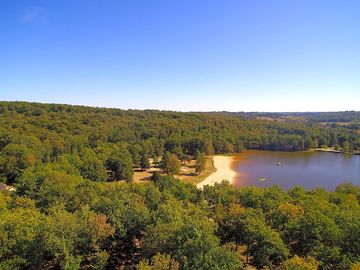 Aerial view of the lake and beach