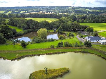 Drone view of top and bottom fishing lakes, carp and roach huts (added by manager 26 aug 2023)