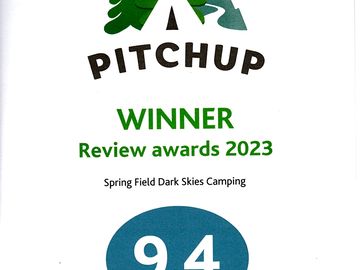 Our pitchup award for reviews 2023 (added by manager 22 may 2024)