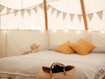 Comfy bed inside tipi