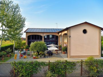 Dining terrace and small play area