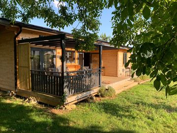Lodge terrace with seating