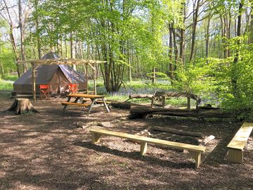Bell tent and firepit