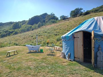 Wood fired hot tub bath next to ger mawr