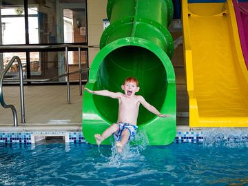 Heated indoor pool with waterslides