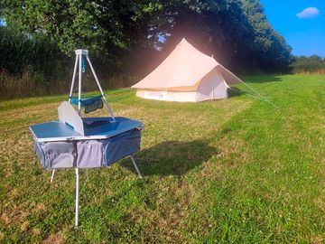 Bell tent and kitchen