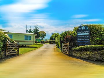 The entrance on a clear sunny day