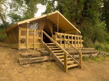 Steps up to the safari tent.