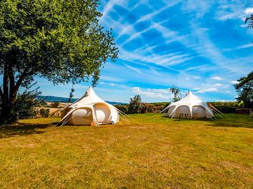 Bell tents overlooking beautiful rural views