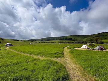 Non-electric grass tent pitch