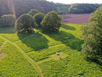 Aerial view of site with mown pitches (added by manager 25 may 2024)