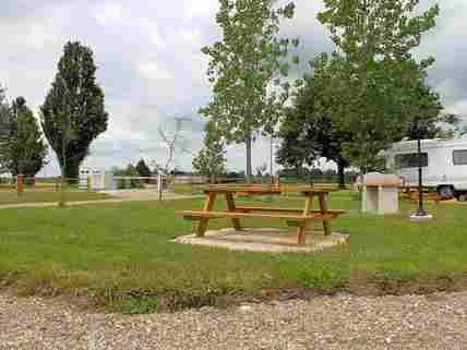 Grass pitch with picnic table