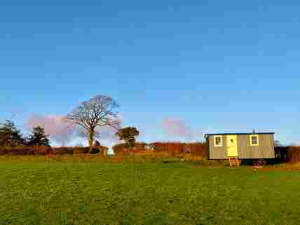 The Musterer's hut sits in the corner of the field with wonderful views of the Tywi Valley.