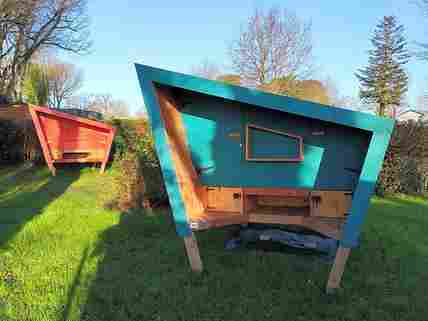 Brightly painted pod exteriors