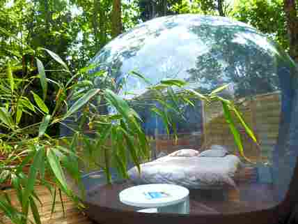 Double bed in a clear dome