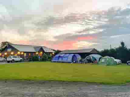 Beautiful sunset over the restaurant and campsite