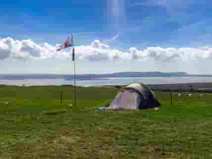 Grass tent pitch with a view as seen by a visitor
