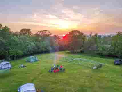 View from the climbing tower at sunset. Spacious pitches.