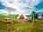 Rockfield Glamping: Picnic table, barbecue and bathroom trailer outside the tent