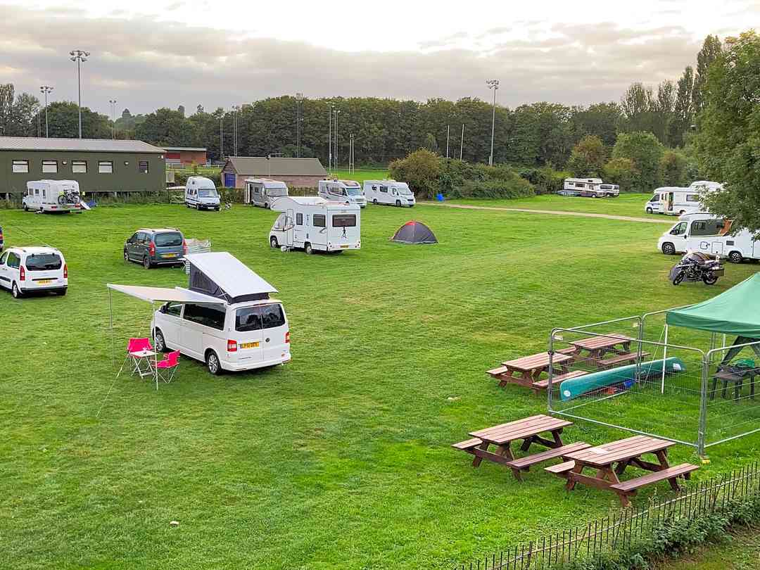 Hereford Rowing Club: View of campsite from club balcony