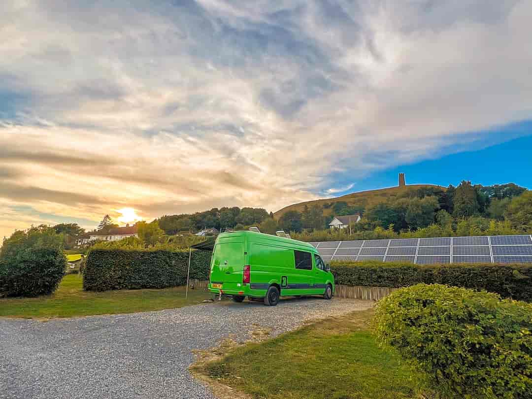 Glastonbury Camping and Caravanning: Visitor image of the pitch 4 with view of the tor