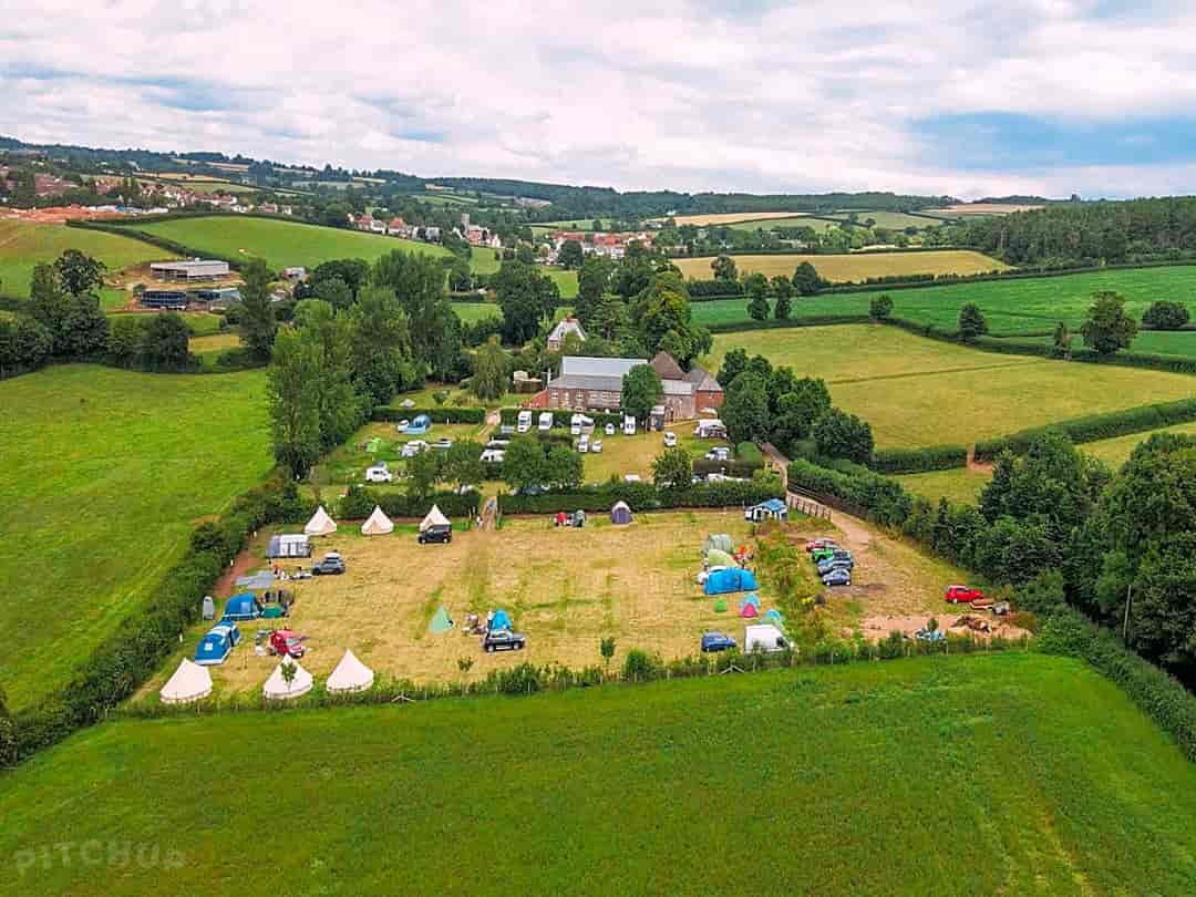 Prattshayes Campsite: Aerial view of the site