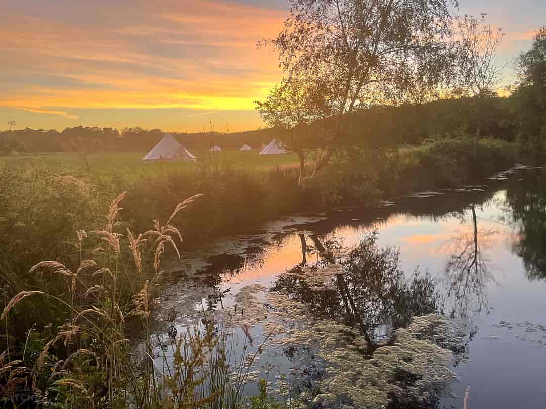 Misty Meadows: Sunset over the bell tents