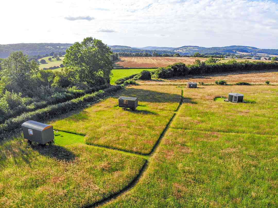 Cadora Woods Glamping: Drone shot of the glamping field