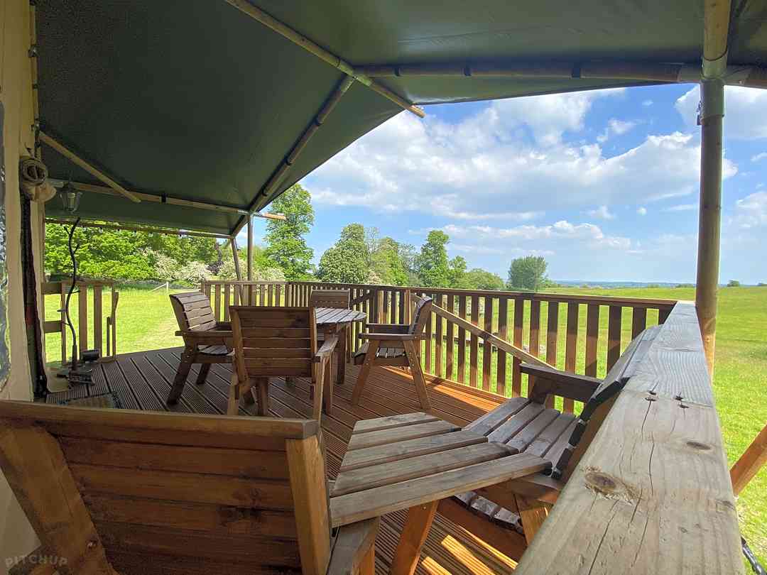 Bozedown Boltholes: The veranda and its views (photo added by manager on 29/06/2022)
