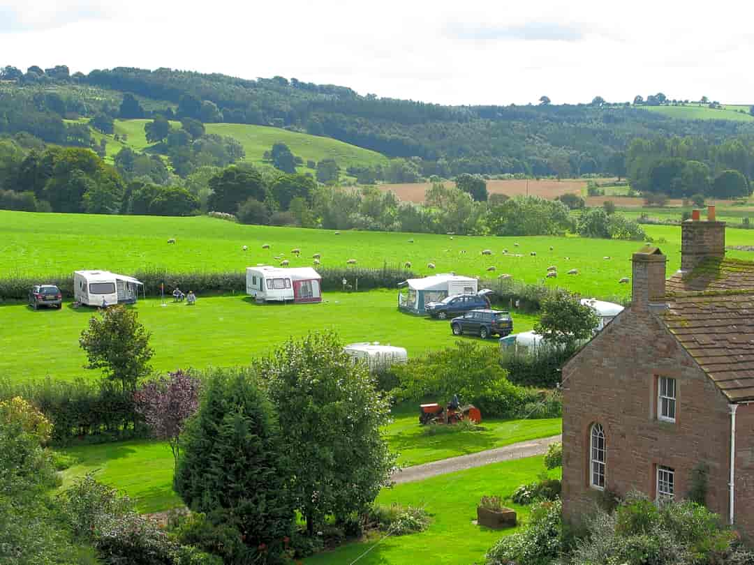 Mains Farm Camping and Caravan Site: Aerial view of the caravan site and electric grass pitches