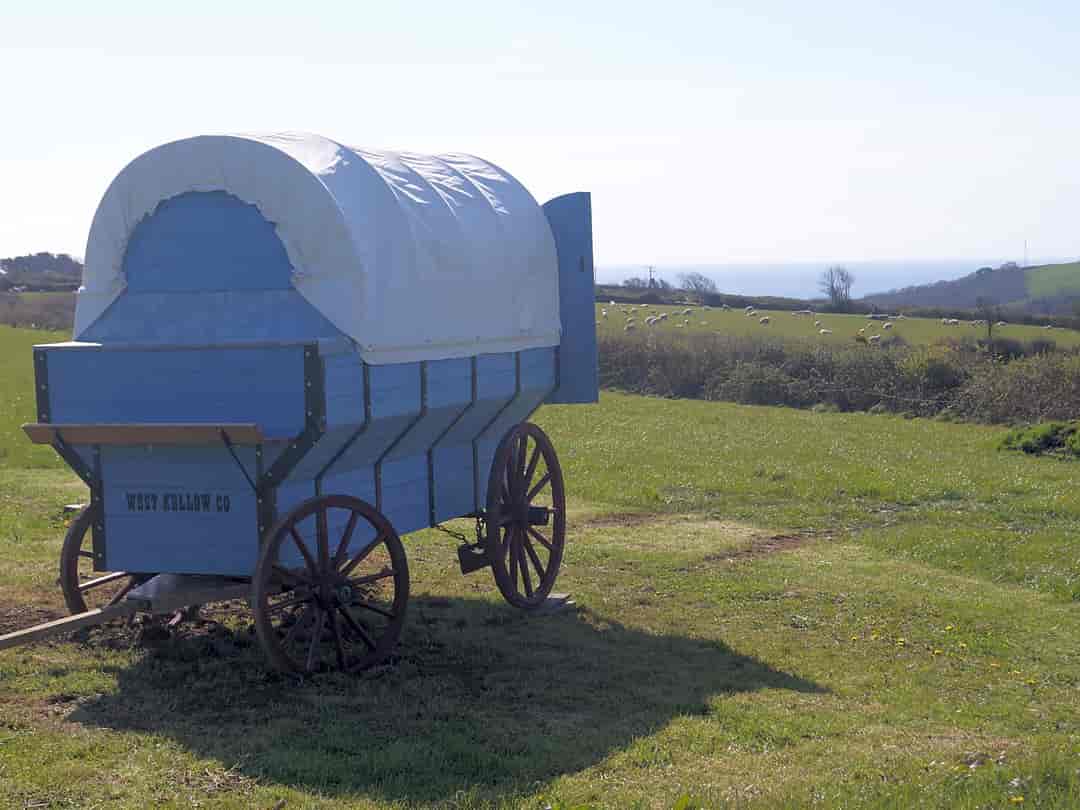 West Kellow Yurts: Sea view from the Blue Jay Cowboy wagon
