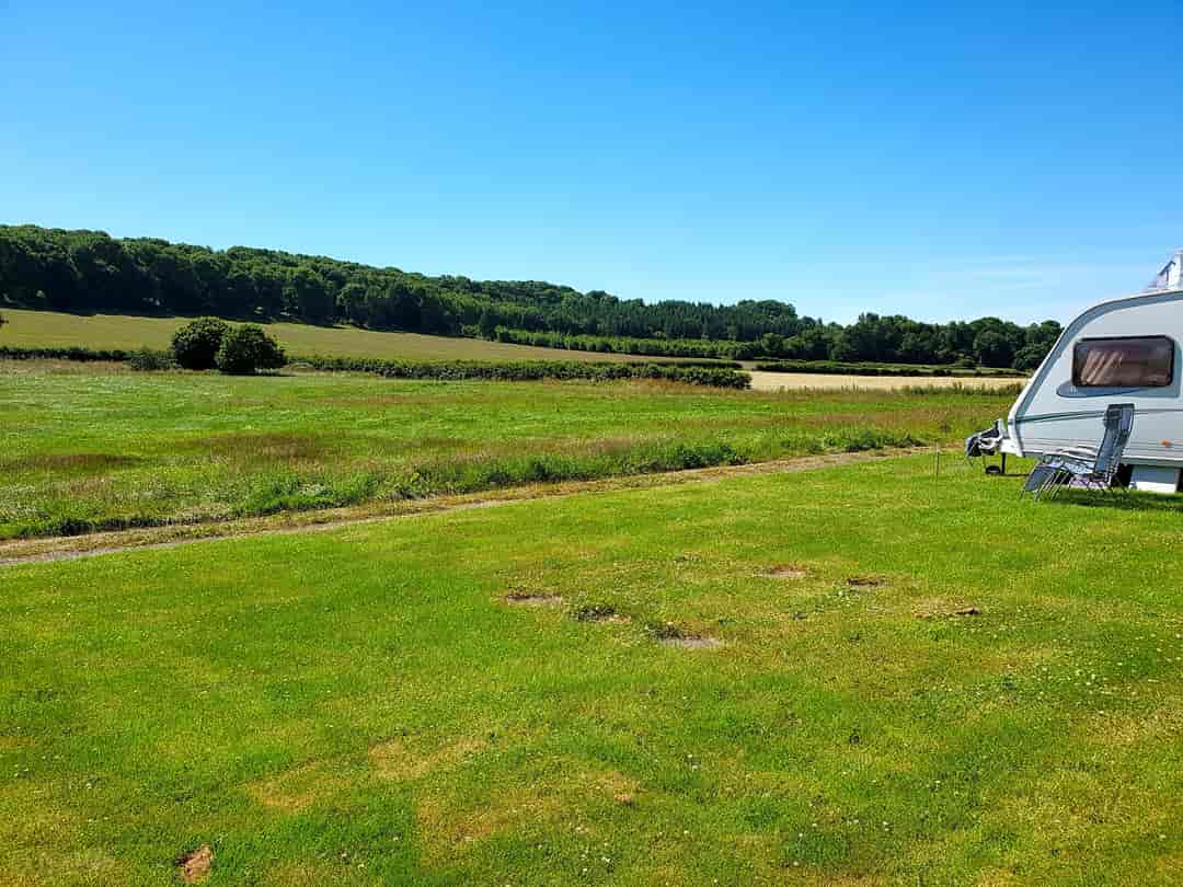 Weston House Caravan Site: View over fields and woods