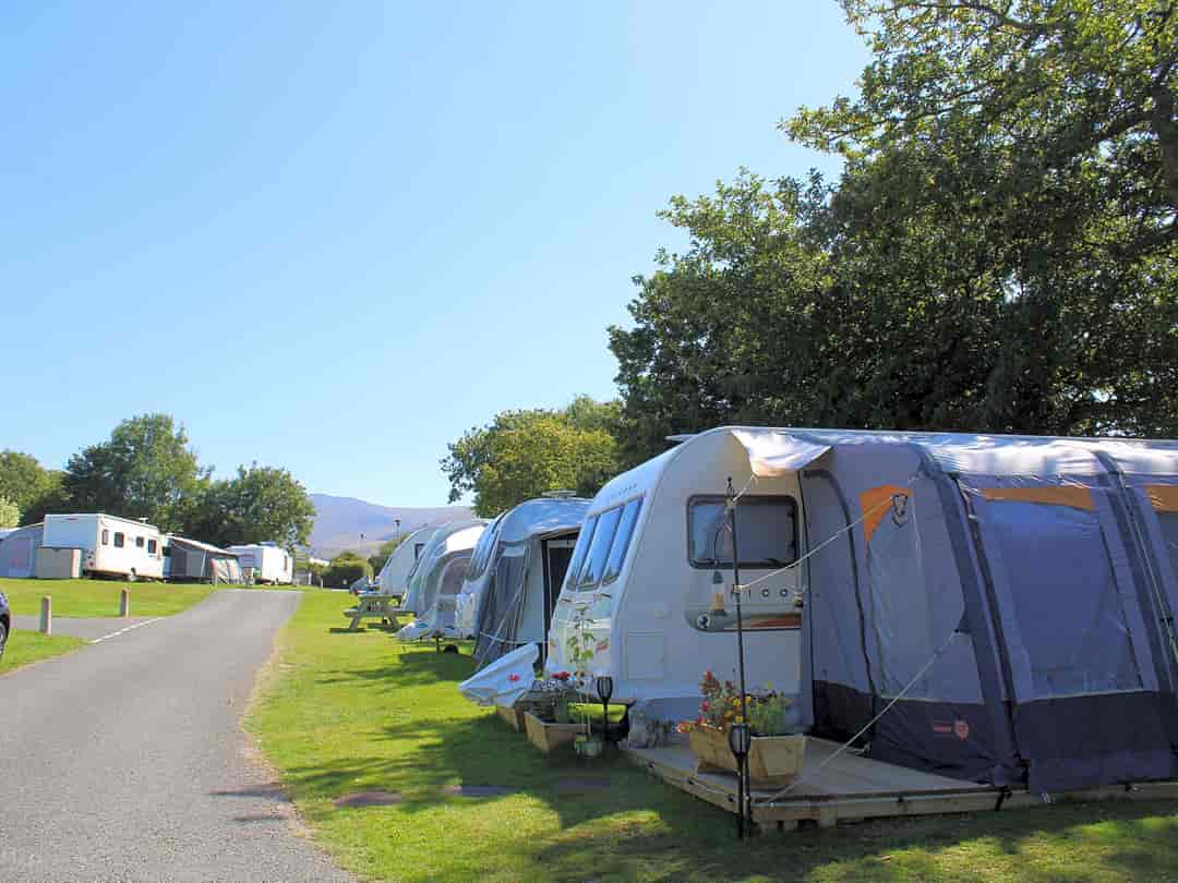 Snowdon View Caravan Park: Grass touring pitches backed by trees (photo added by manager on 20/02/2023)