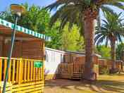 Wooden partially covered decking