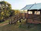 Wooden steps up to the safari tent