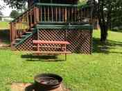 Outside a deluxe cabin
