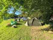 The pitches on the right are in the shade in the morning and sun at night