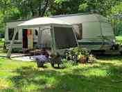 Caravan shaded by trees