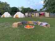 Firepit and straw-bales seating