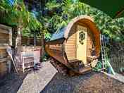 The Owl pod is perfect for couples and benefits from a wood fired hot tub.