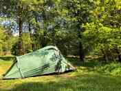 Small pitch accommodating a two-man tent