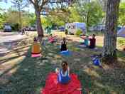 Yoga session in the shade