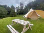 outside, picnic bench