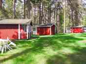 Cabins backed by trees
