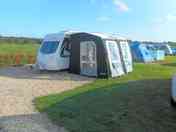 Our pitch at Whitemead. Overlooking open field to the river. (added by visitor 08 Sep 2021)