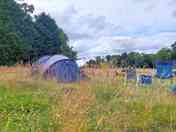 Partially sheltered from the wind by trees