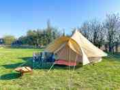 Exterior of bell tent and with awning