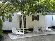 Outdoor furniture outside a caravan